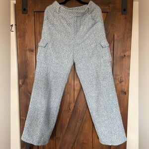 Stylish Women's Tweed Baby Blue and White Cargo Pants.